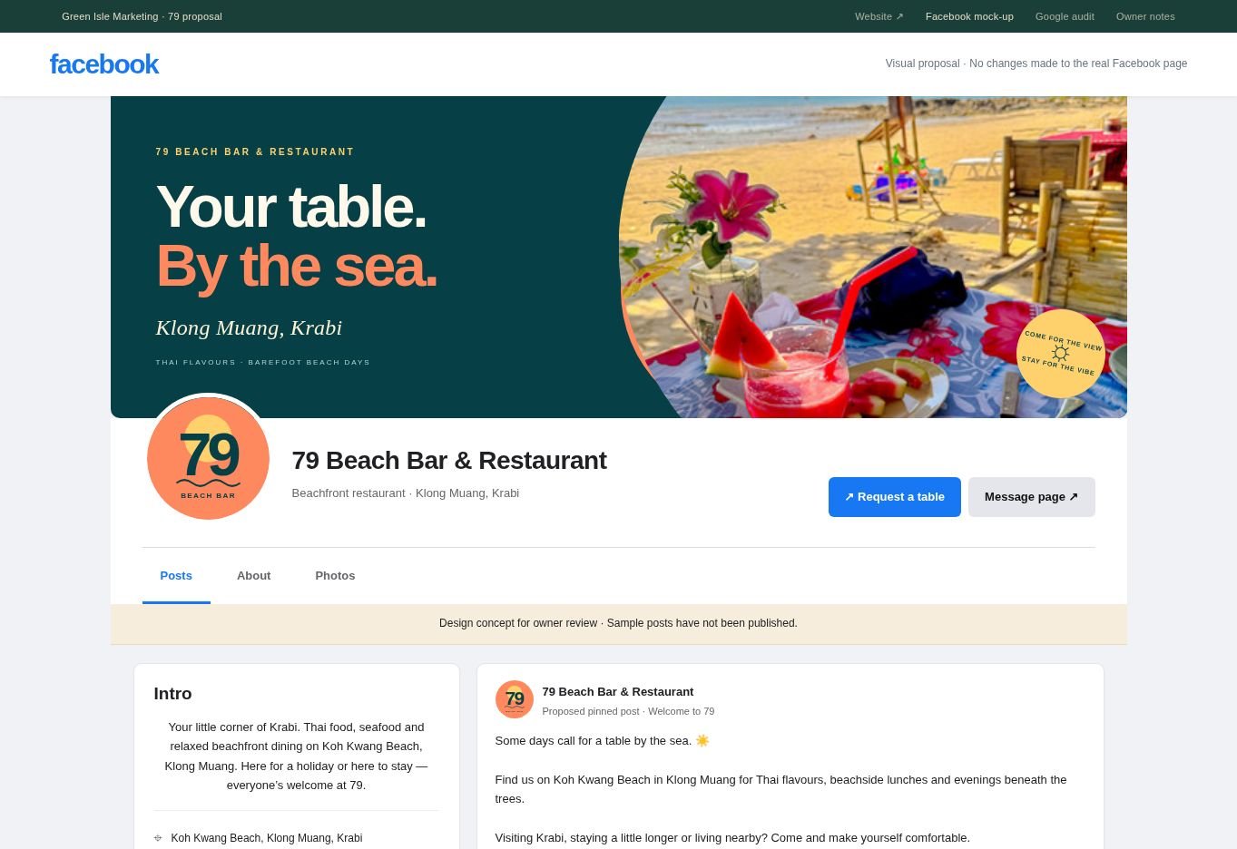Teal and coral Facebook design for 79 Beach Bar